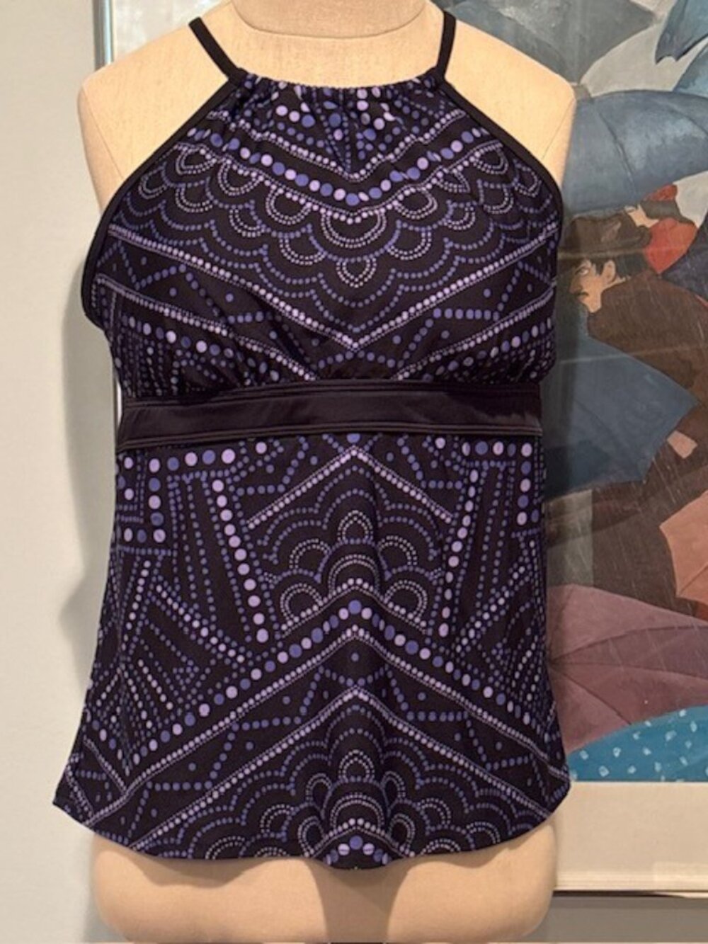 TITLE NINE Swim or Active TankinTop Black Blue Geometric Size Large Lattice Back
